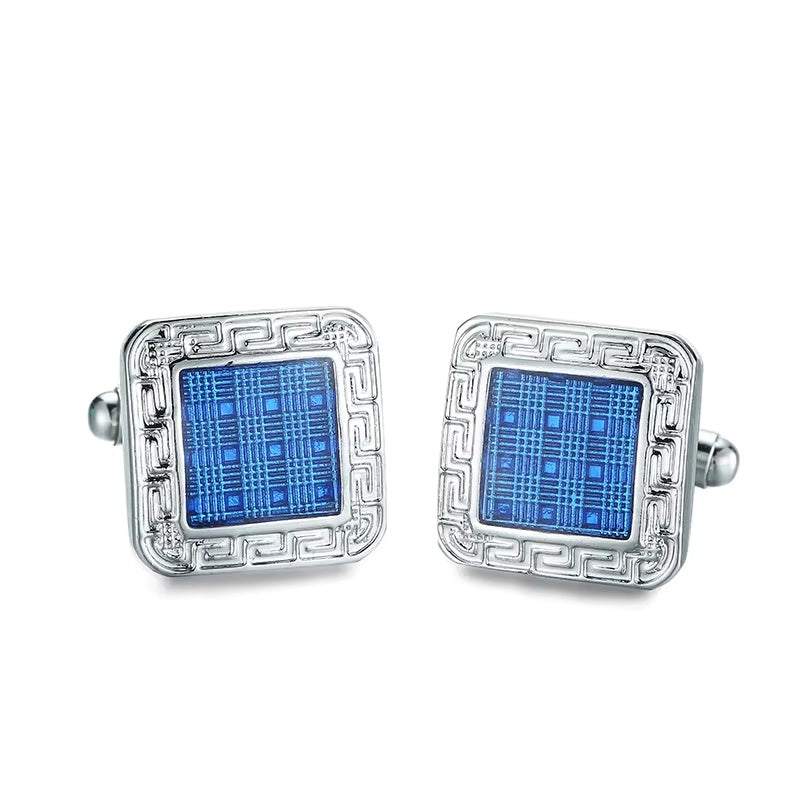 Corfu Blue Pattern Square Cufflinks