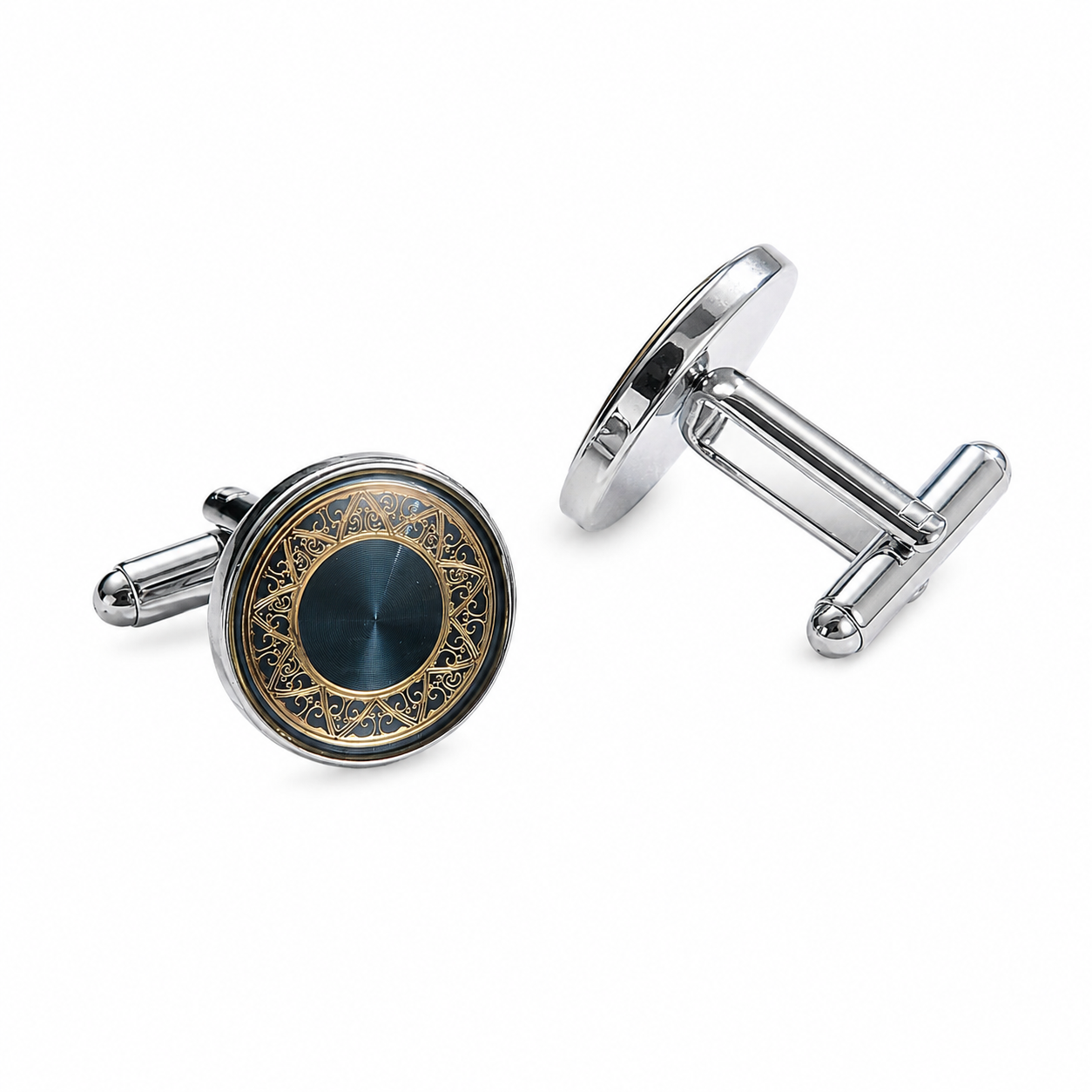 Marbella Ornate Blue Round Cufflinks