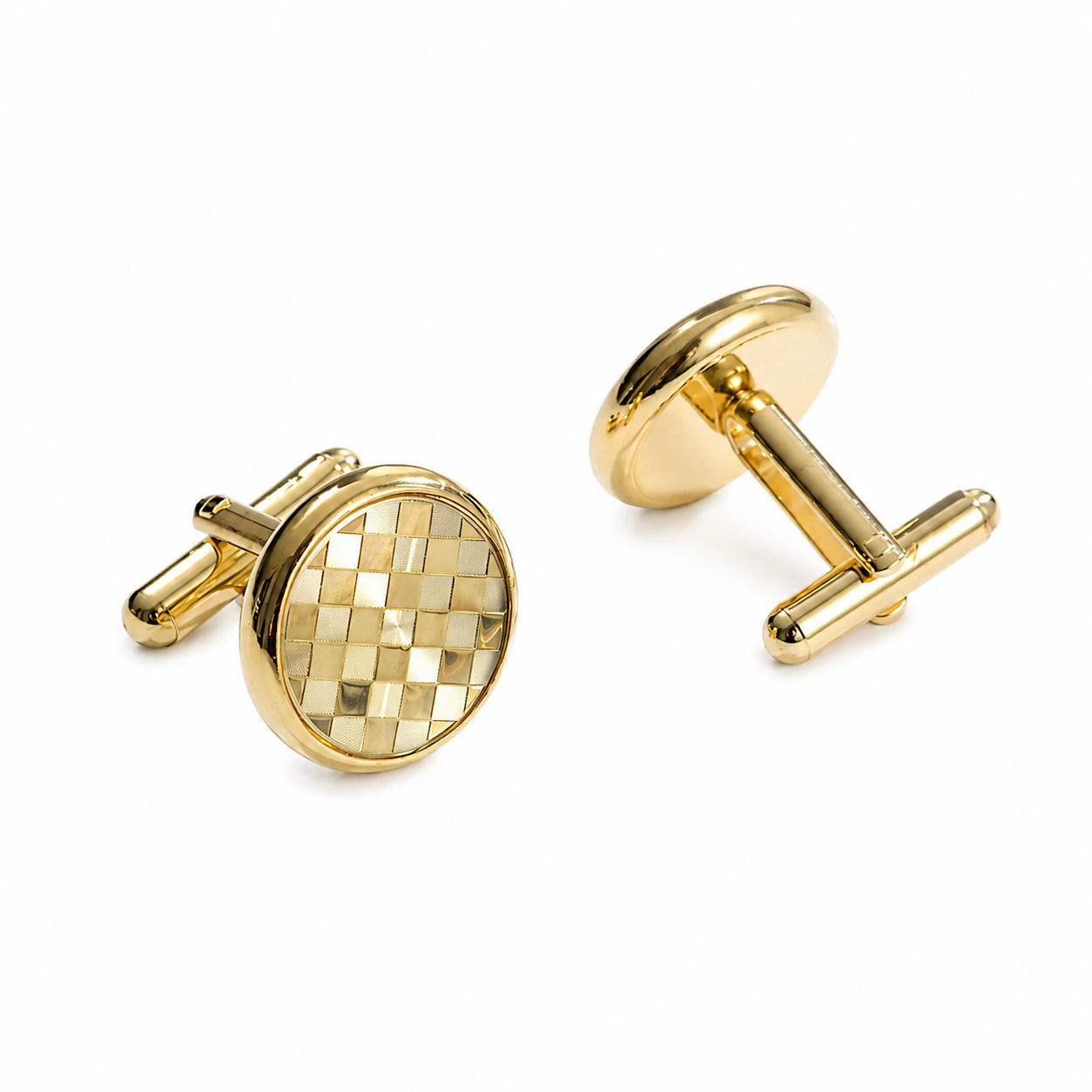 Toledo Gold Checker Round Cufflinks